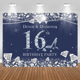 Aperturee - Dark Blue Denim and Diamonds 16Th Birthday Backdrop